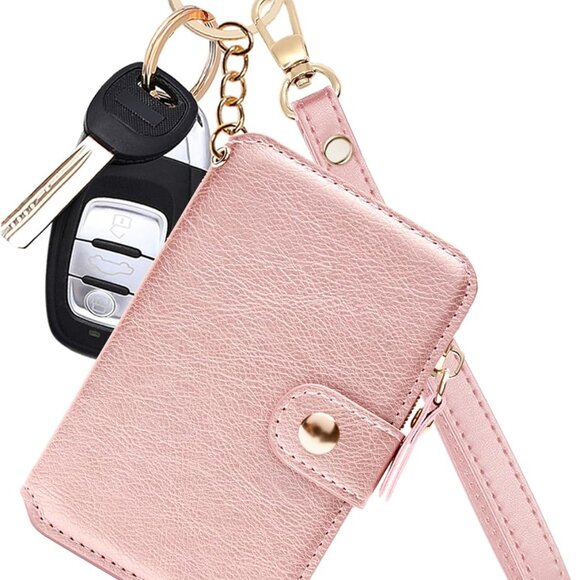Card Holder, Womens Wallet PU Leather Keychain Wallet Wristlet With Zipper Coin - Picture 1 of 9